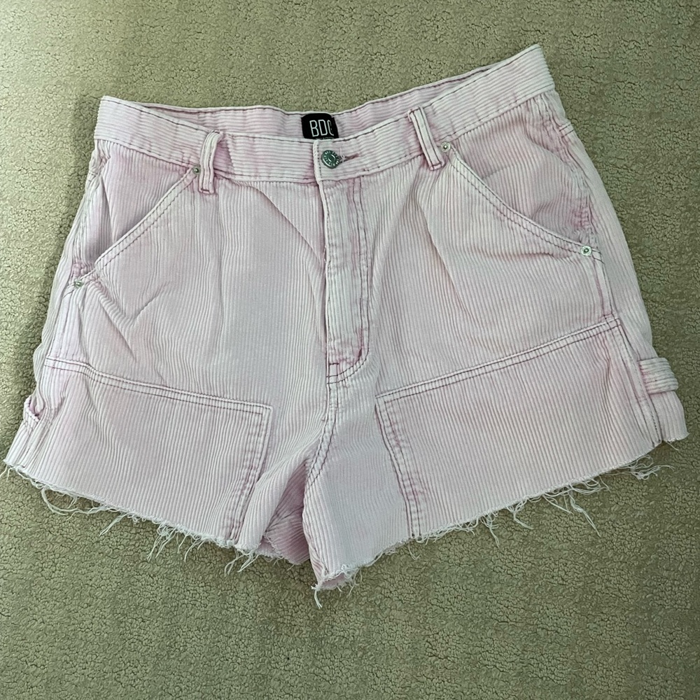 BDG Pink Cargo Shorts High-Waisted Frayed Hem